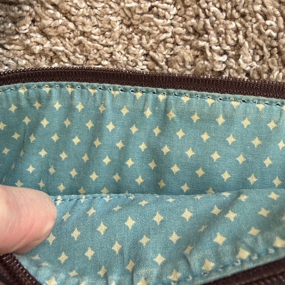 Fossil Brown Multi Giraffes Pattern Key-Per Crossbody Purse Coated Canvas Blue - Picture 14 of 16